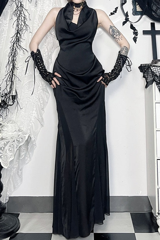 Gothic Halter Cross Backless Maxi Dress