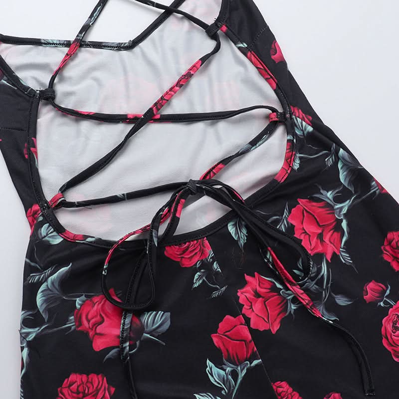 Cross back self tie flower print v neck cami maxi dress | Festival Outfits Women