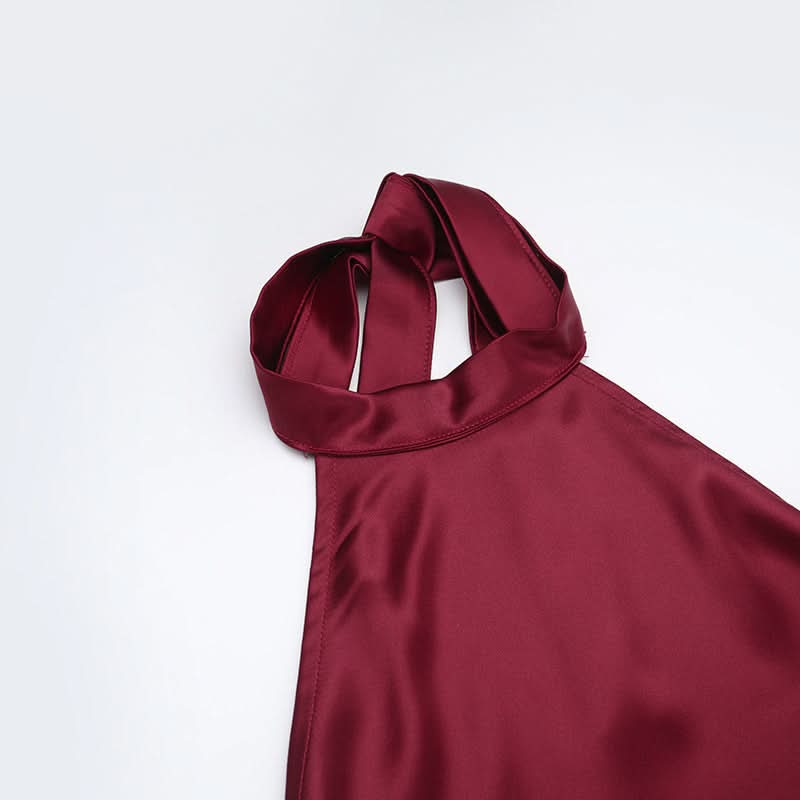 Satin halter backless solid maxi dress | Festival Outfits Women