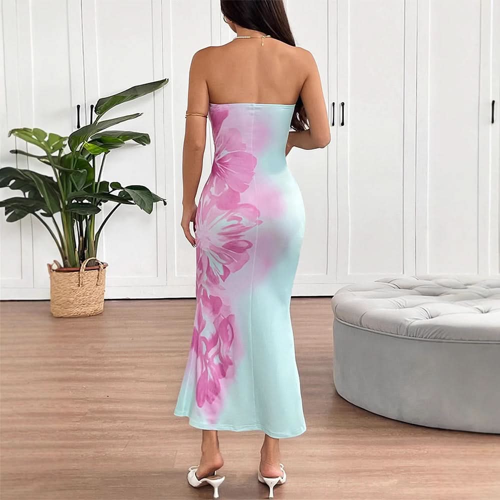 Flower print backless tube maxi dress | Festival Outfits Women