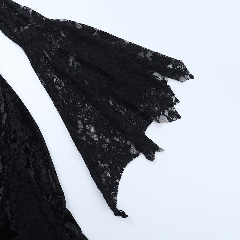Long flared sleeve beaded velvet maxi dress | Festival Outfits Women