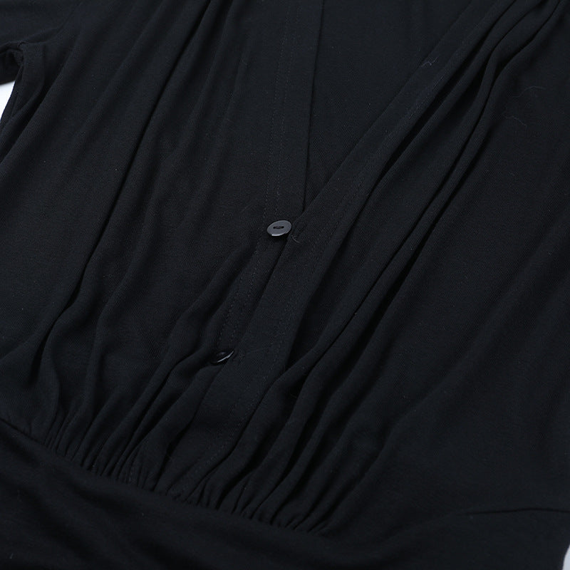 V neck long sleeve button ruched maxi dress | Festival Outfits Women