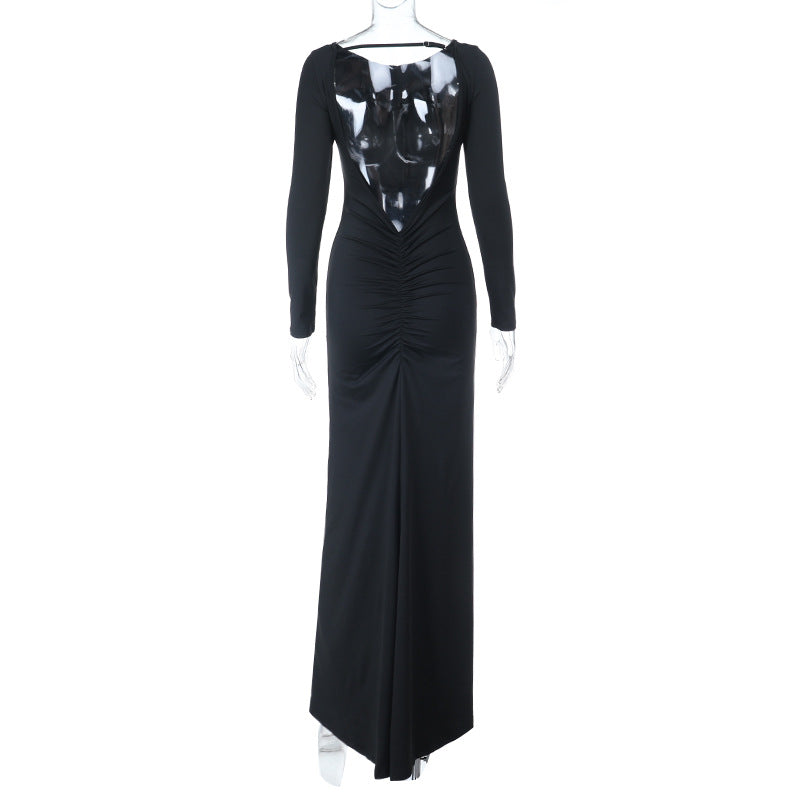 Backless long sleeve ruched maxi dress | Festival Outfits Women