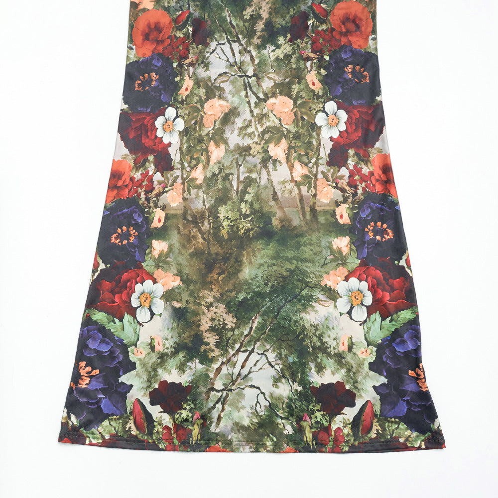 Flower print long sleeve crewneck maxi dress | Festival Outfits Women