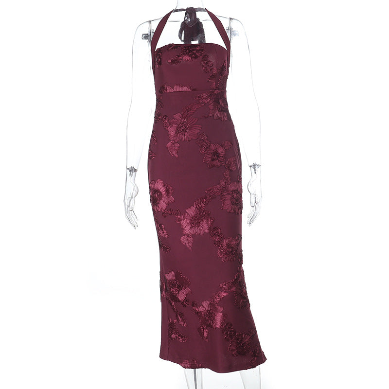 Halter flower pattern slit maxi dress | Festival Outfits Women