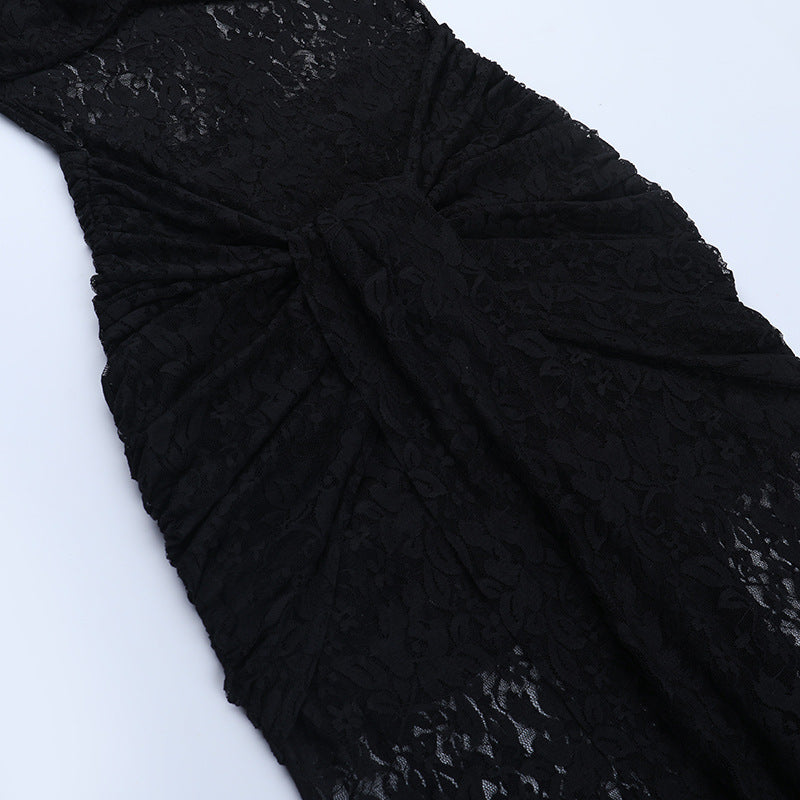 Crewneck sleeveless ruched lace maxi dress | Festival Outfits Women