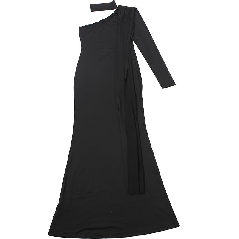 High neck one shoulder solid maxi dress | Festival Outfits Women