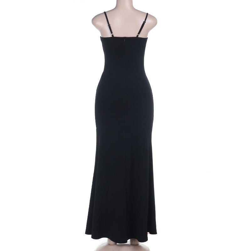 Lace hem v neck ruched slit cami maxi dress | Festival Outfits Women