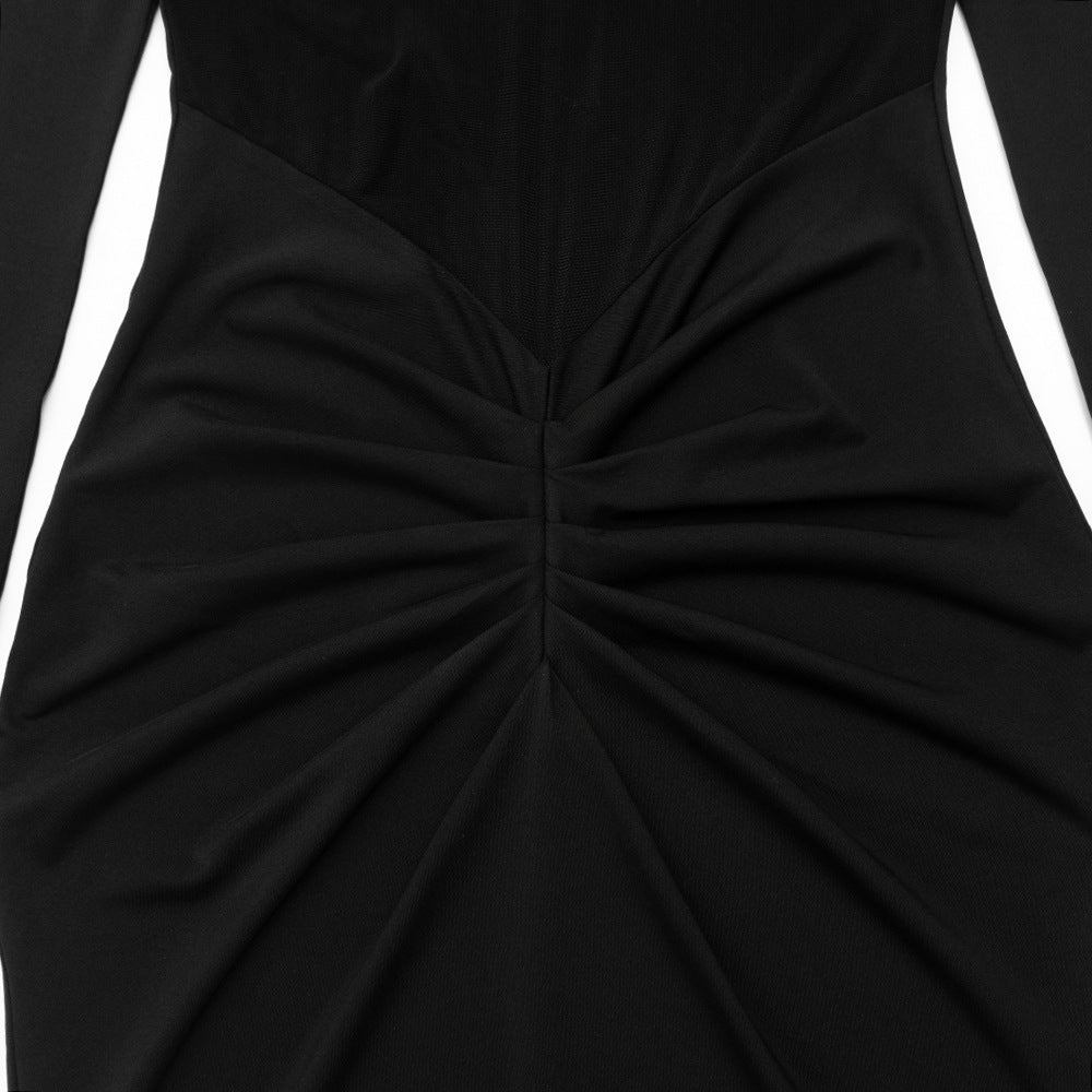 Long sleeve high neck hollow out mesh maxi dress | Festival Outfits Women