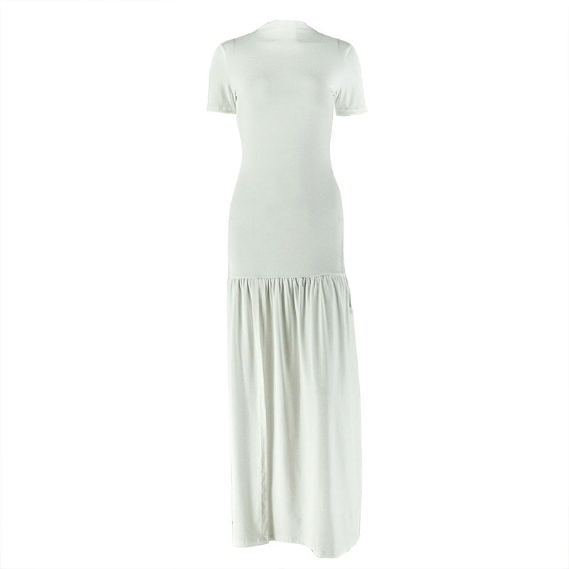 Crewneck short sleeve ruched solid maxi dress | Festival Outfits Women