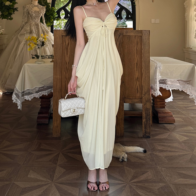 Ruched v neck hollow out cami cut out maxi dress | Festival Outfits Women
