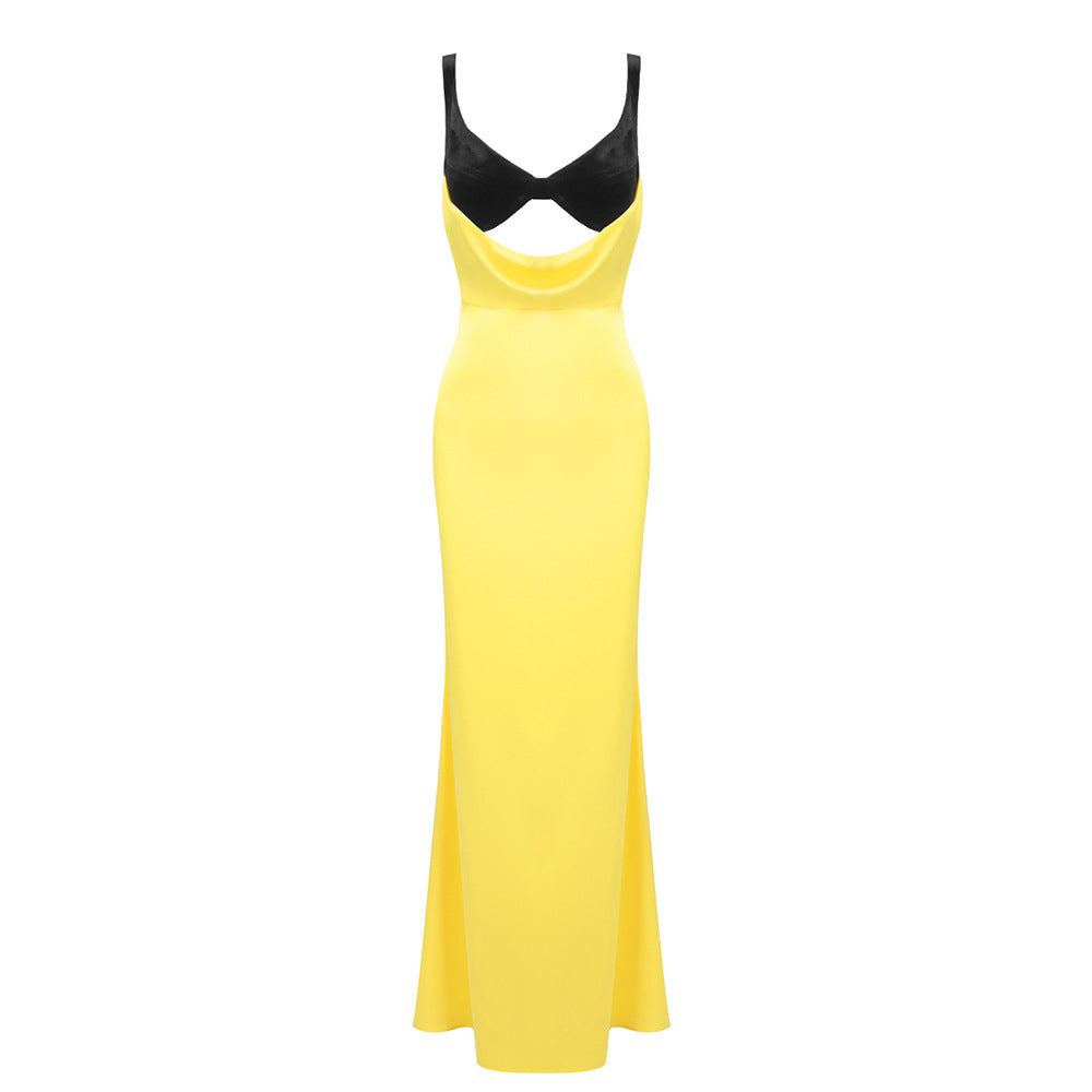 Camisole Evening Dress Women Clothing Sexy Dress Split Velvet Patchwork Cutout Maxi Dress Underdress