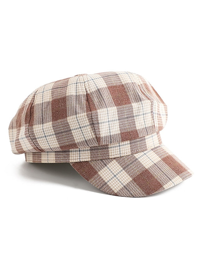 Streetwear Plaid Beret Hat Women Retro Octagonal Hat for Women