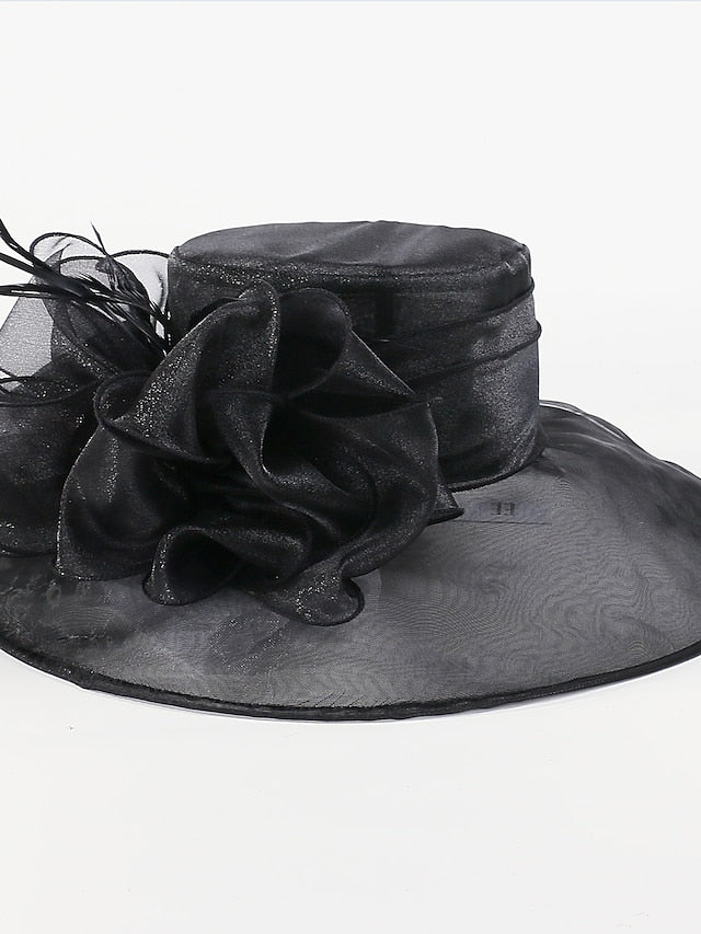 Hats Headwear Organza Sun Hat Wedding Casual Kentucky Derby Melbourne Cup With Floral Headpiece Headwear for Women