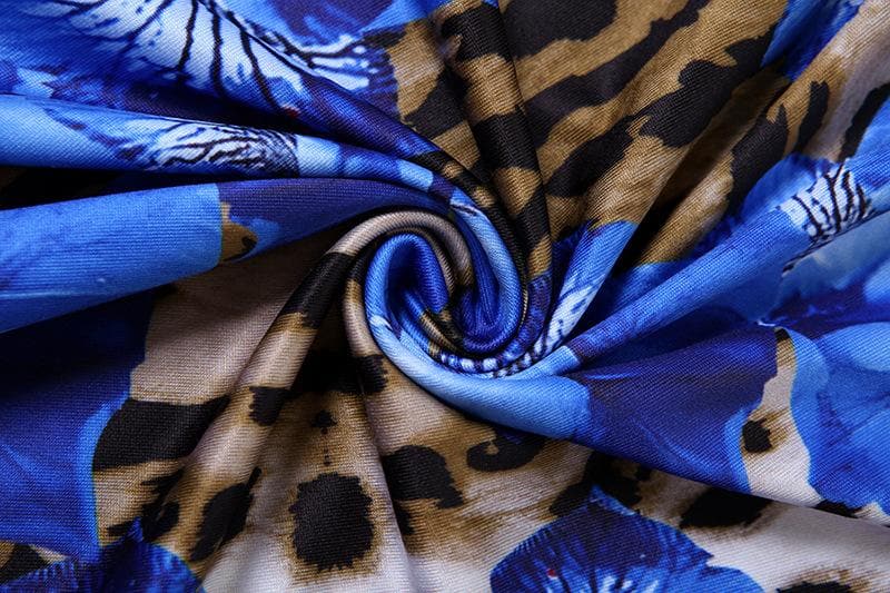 Leopard print contrast ruffle high slit tube maxi dress | Festival Outfits Women