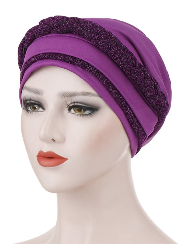 India Muslim Women Hijab Hat Two Color Splicing Cap Braid Turban Headscarf Islamic Head Wrap Lady Beanie Bonnet Hair Loss Cover for Women