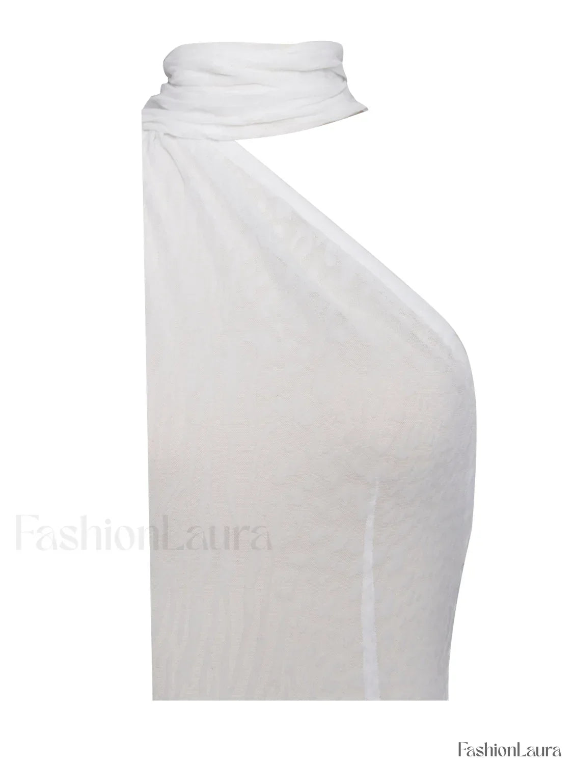 Olena White Burnout Velvet Animal Trendy Print Mesh Halter Neck Maxi Dress