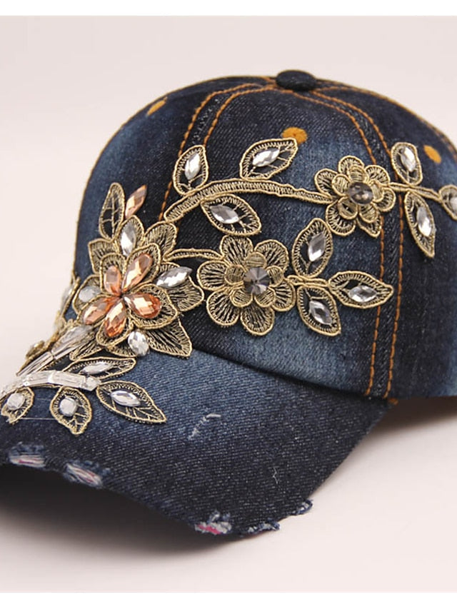 Hat Baseball Cap Blue Yellow Dusty Blue Outdoor Street Dailywear Floral Embroidery Flower Sun Protection Windproof Breathable for Women