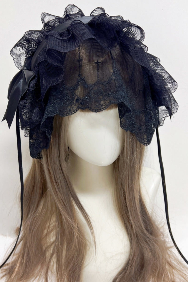 Dark Gothic Lace Bow Veil Subculture Lolita Hat