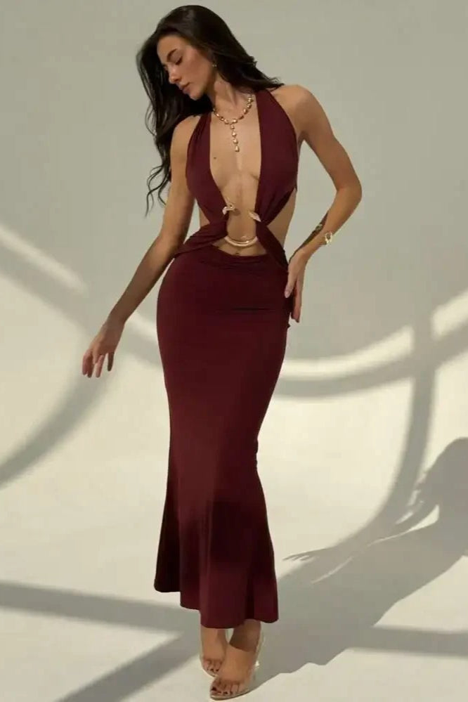 Halloween Sexy Snake Print Backless Maxi Dress
