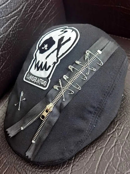 Red Plaid Punk Skull Gothic Retro Hat