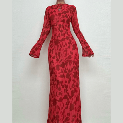 Sheer mesh see through zebra print long sleeve zip-up contrast maxi dress