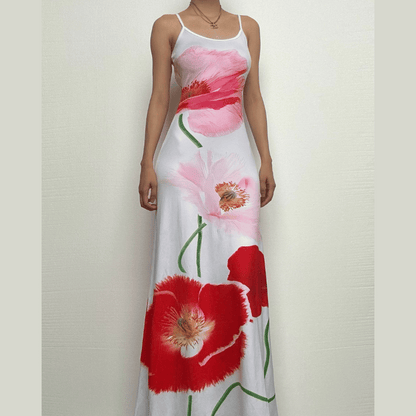 Flower print backless u neck cami maxi dress  | Festival Outfits Women