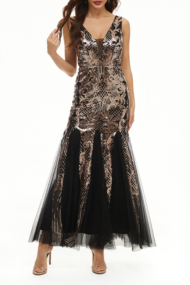 Elegant College Patchwork Sequins V Neck Evening Dress Dresses(4 Colors)£©