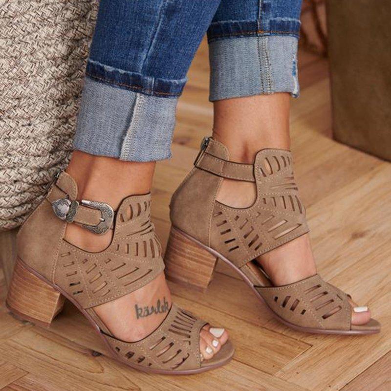 Casual Hollowed Out Patchwork Solid Color Fish Mouth Out Door Wedges Shoes (Heel Height 1.97in)(5 Colors)