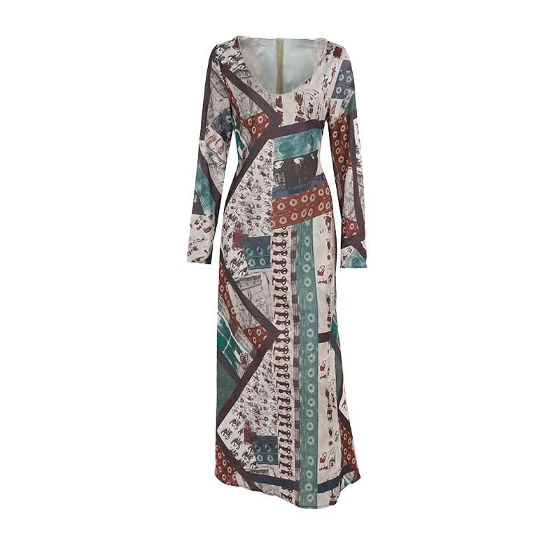 Long sleeve v neck contrast zip-up maxi dress  | Festival Outfits Women