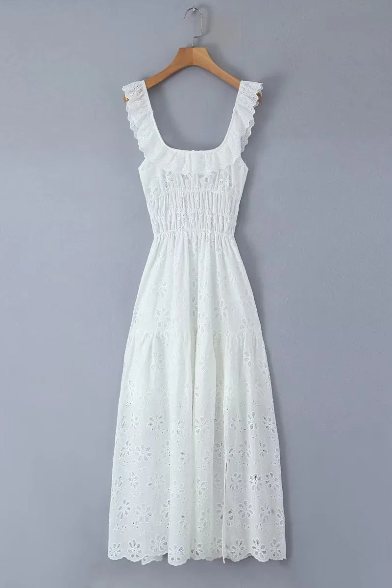 Sexy Lace Lace Up Backless Slit U Neck Sleeveless Dresses