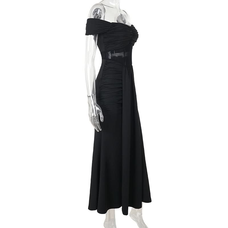 Off shoulder mesh patchwork ruched maxi dress  | Festival Outfits Women
