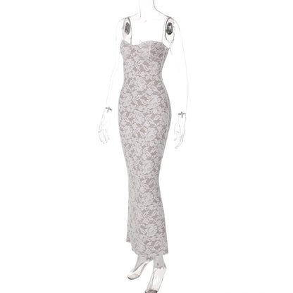 Sweetheart neck lace slit cami maxi dress  | Festival Outfits Women