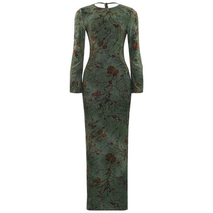 Long sleeve backless self tie slit maxi dress  | Festival Outfits Women