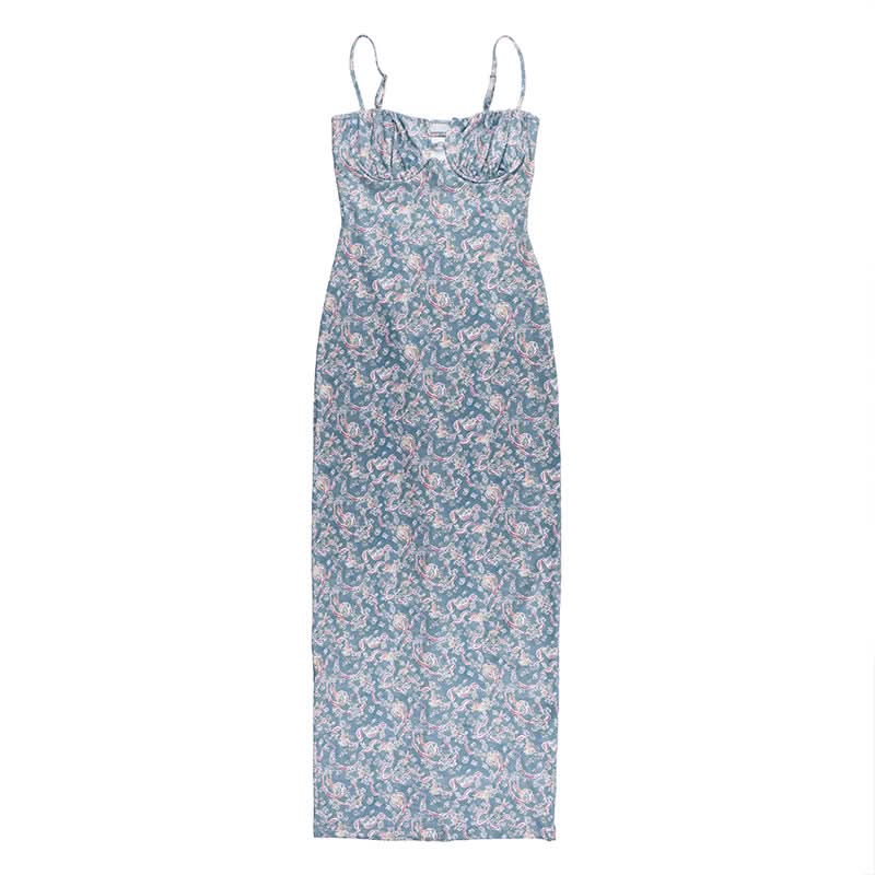 Flower print hollow out cami cut out maxi dress  | Festival Outfits Women