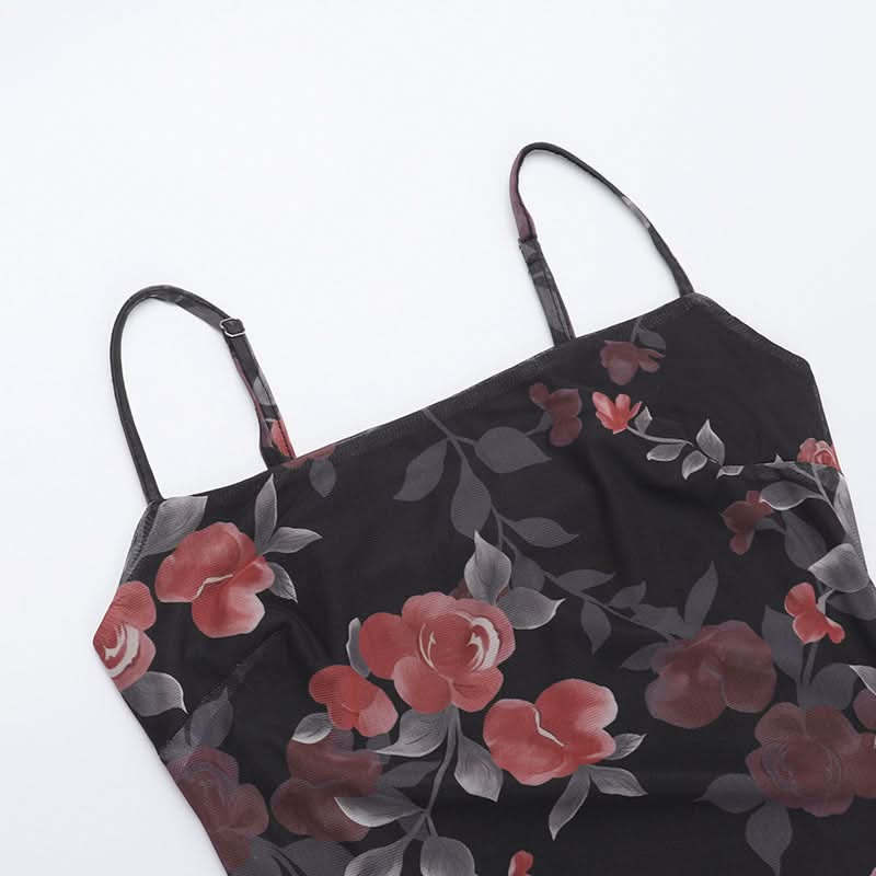 Flower print mesh cami maxi dress  | Festival Outfits Women