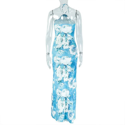 Halter flower applique contrast maxi dress  | Festival Outfits Women