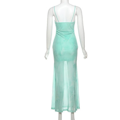 Flower applique contrast lace hem cami maxi dress  | Festival Outfits Women