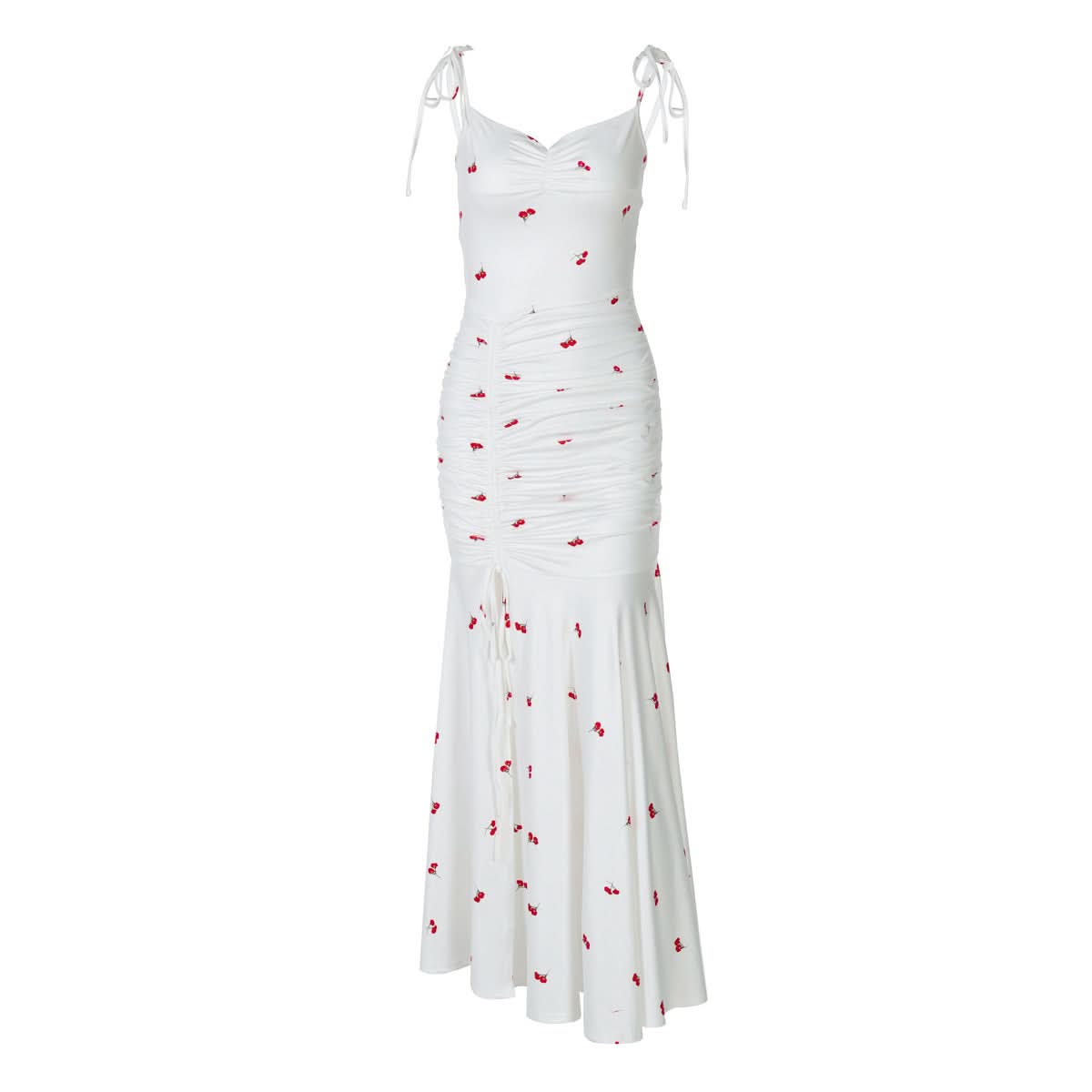 Drawstring slit ruched print cami maxi dress  | Festival Outfits Women