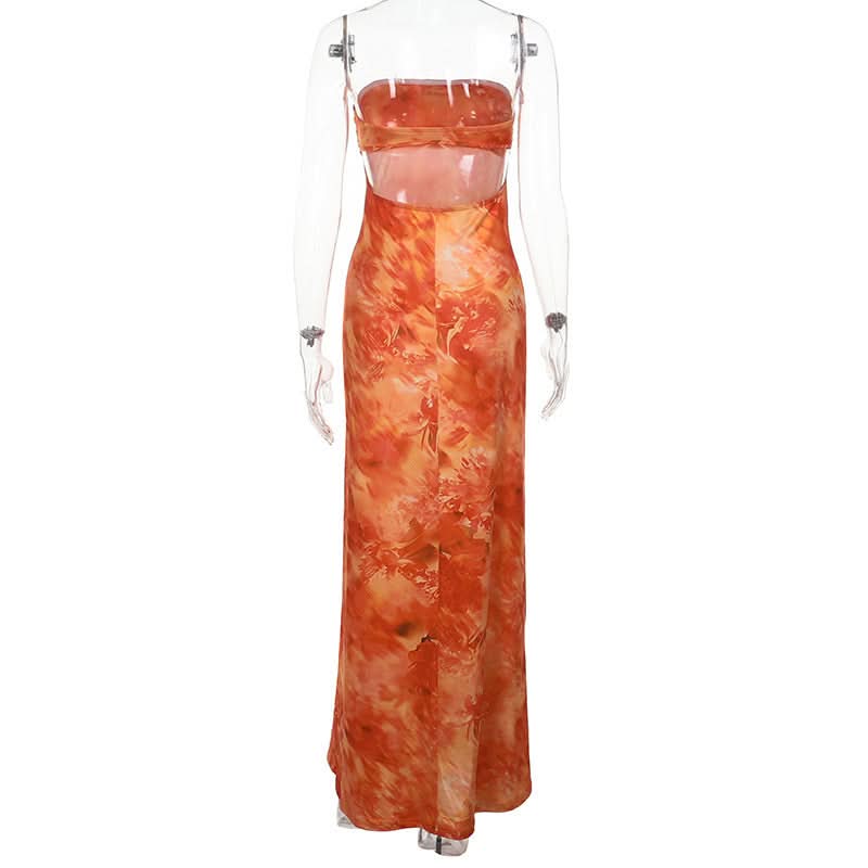 Print backless tube maxi dress  | Festival Outfits Women
