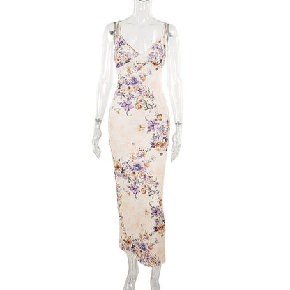V neck flower applique cami maxi dress  | Festival Outfits Women