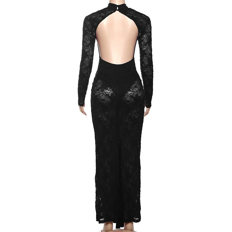 Long sleeve knotted backless lace maxi dress  | Festival Outfits Women