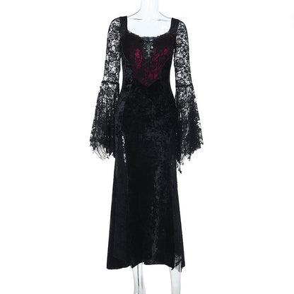 Long flared sleeve beaded velvet maxi dress  | Festival Outfits Women
