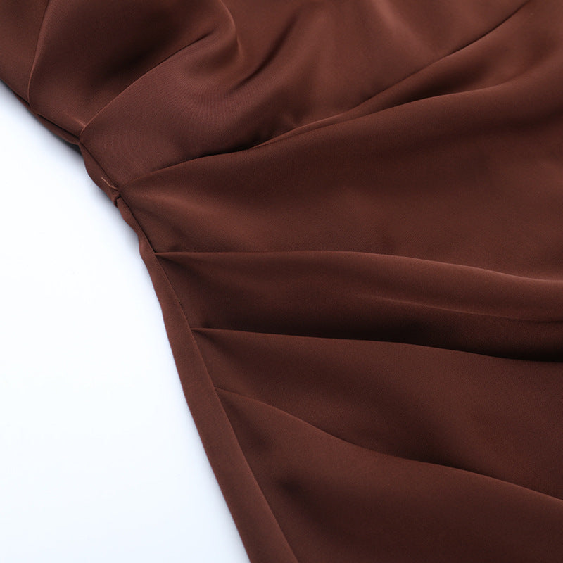 Square neck satin ruched zip-up cami maxi dress  | Festival Outfits Women