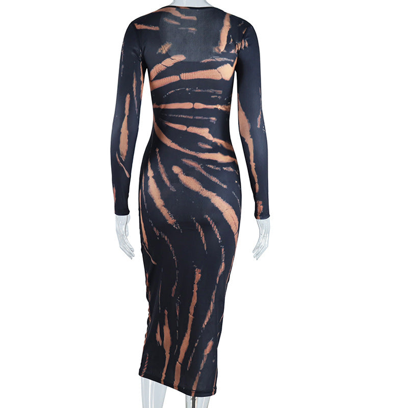 U neck long sleeve print maxi dress  | Festival Outfits Women