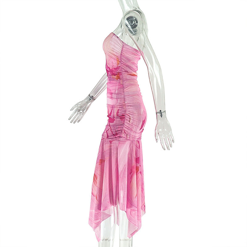 Irregular print mesh tube maxi dress  | Festival Outfits Women
