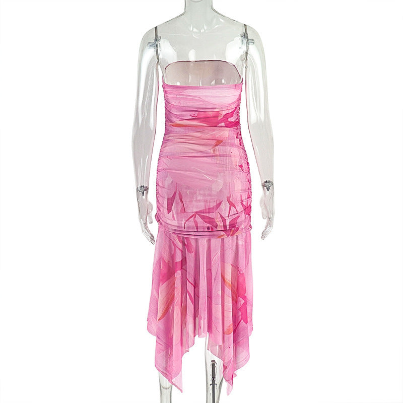 Irregular print mesh tube maxi dress  | Festival Outfits Women