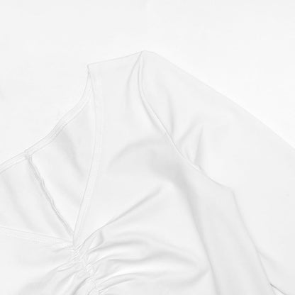 Long sleeve hollow out ruched v neck cut out maxi dress  | Festival Outfits Women