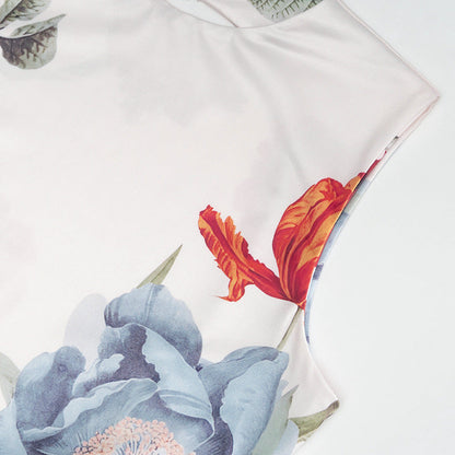 Crewneck flower print backless maxi dress  | Festival Outfits Women