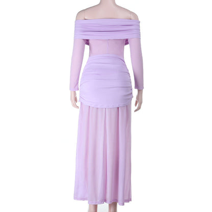 Off shoulder long sleeve ruched maxi dress  | Festival Outfits Women